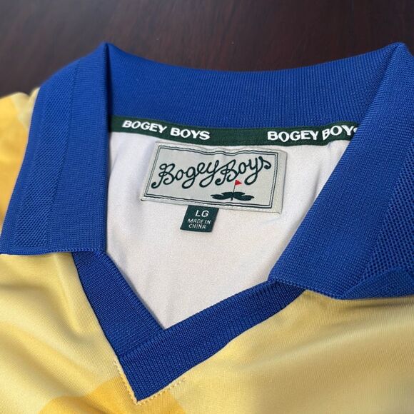 Bogey Boys Yellow Checkered Blue Golf Polo Shirt Men’s US Large Short Sleeve - Picture 5 of 6